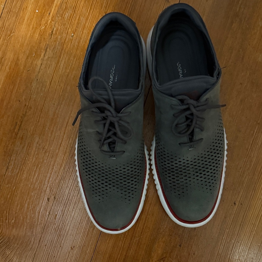 Cole Haan Men’s Gray Perforated Lace-Up Oxfords with Red Trim